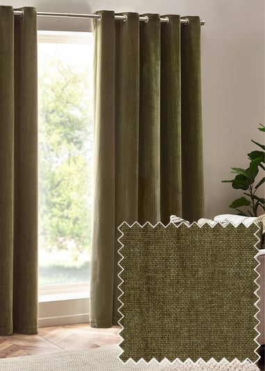 Yard Heavy Chenille Velvet Eyelet Curtains Olive