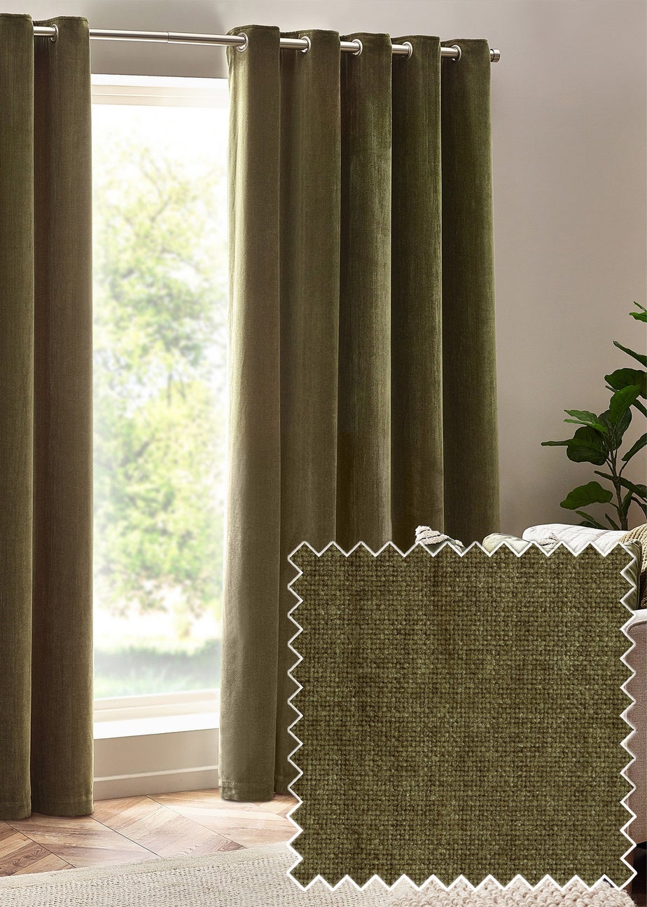 Yard Heavy Chenille Velvet Eyelet Curtains Olive