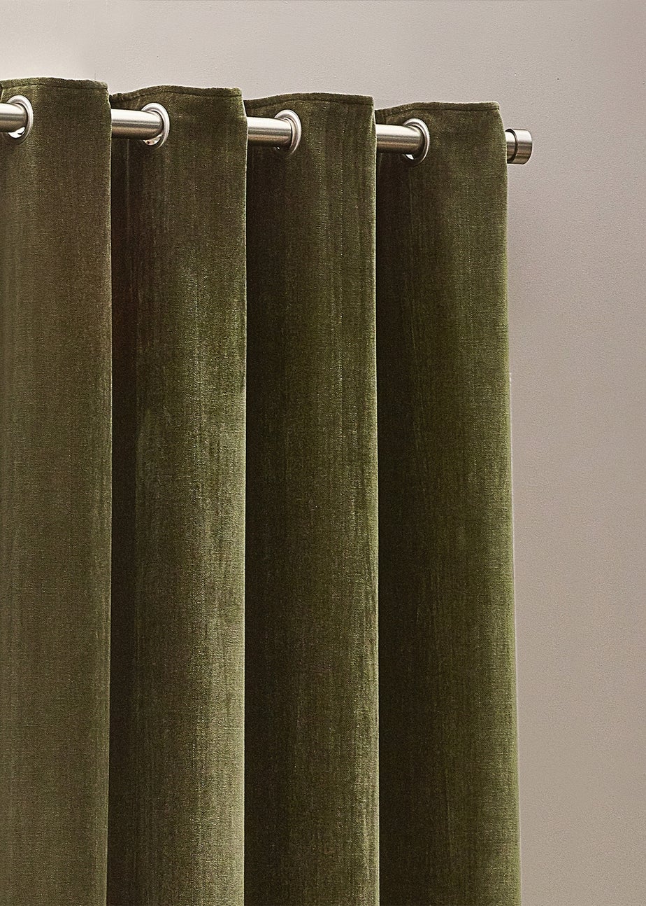 Yard Heavy Chenille Velvet Eyelet Curtains Olive