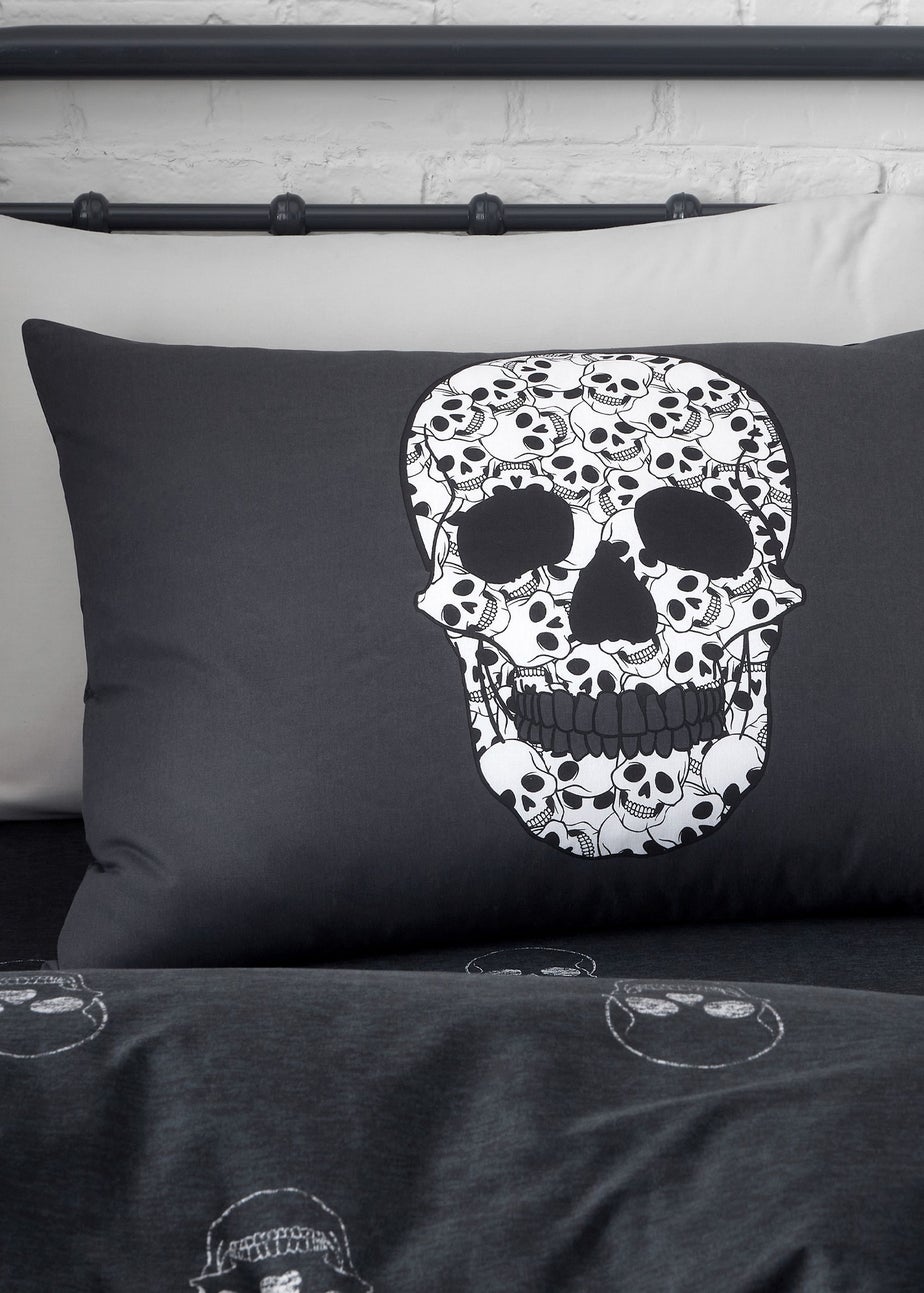 Catherine Lansfield Skulls Reversible Duvet Cover Set Grey