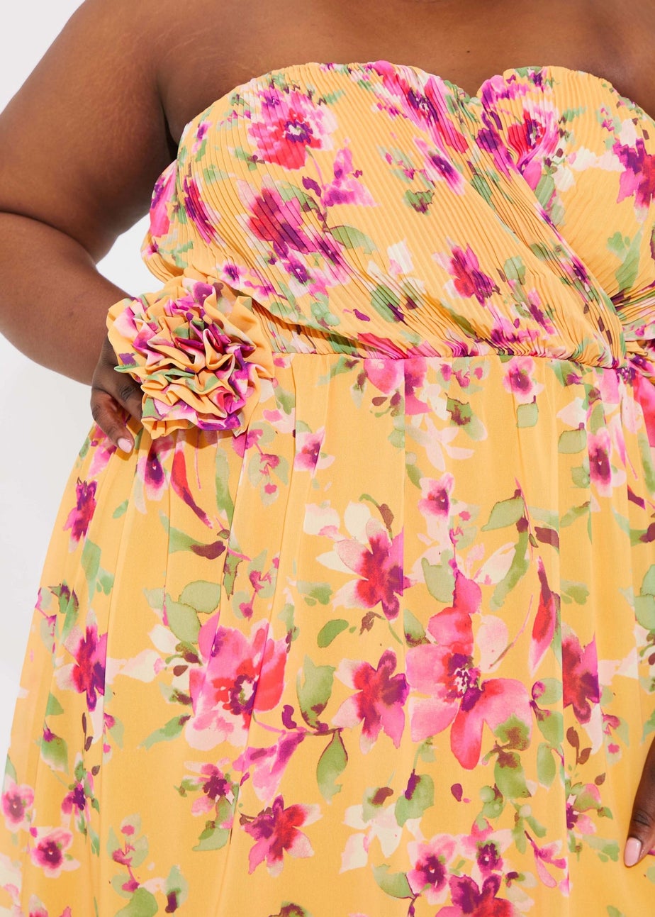 In The Style Yellow Floral Chiffon Bandeau Dress