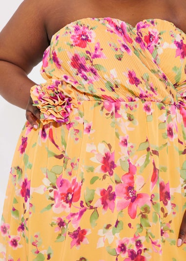 In The Style Yellow Floral Chiffon Bandeau Dress