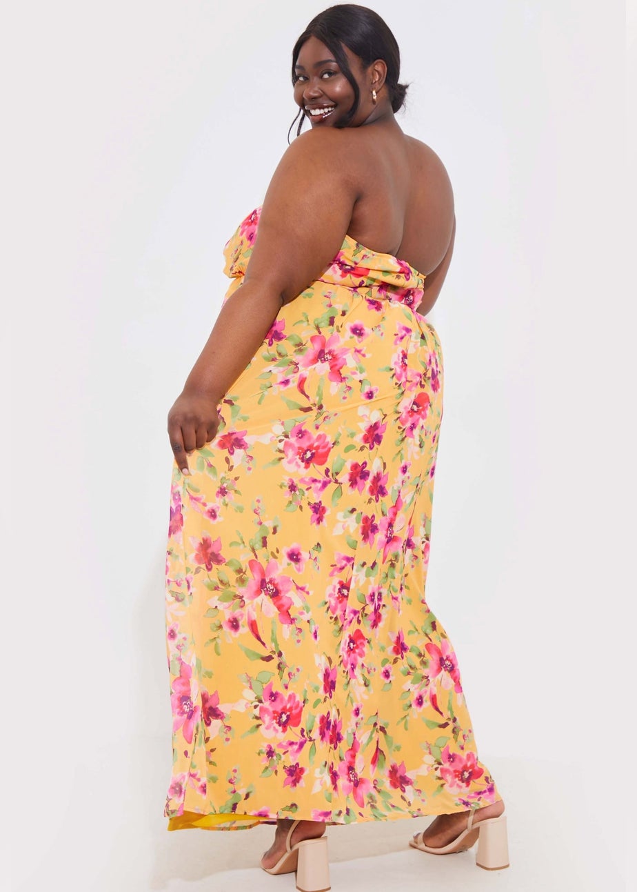In The Style Yellow Floral Chiffon Bandeau Dress