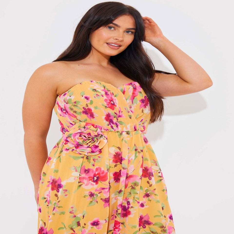 In The Style Yellow Floral Chiffon Bandeau Dress