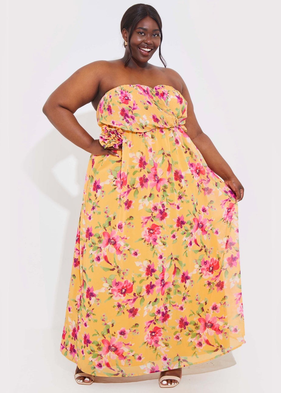 In The Style Yellow Floral Chiffon Bandeau Dress