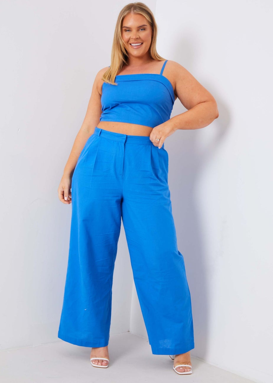 In The Style Blue Tailored Wide Leg Co Ord Trousers