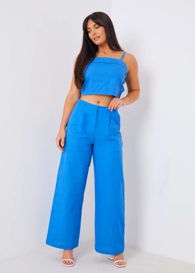 In The Style Blue Tailored Wide Leg Co Ord Trousers