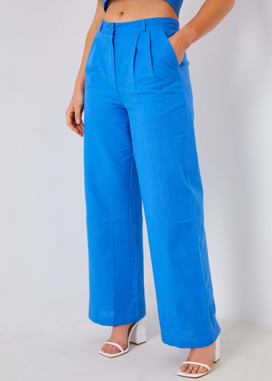 In The Style Blue Tailored Wide Leg Co Ord Trousers