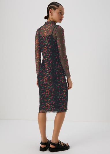 Multicolour Floral Midi Mesh Dress