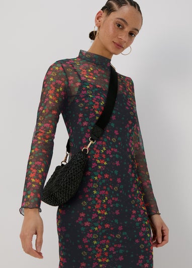 Multicolour Floral Midi Mesh Dress