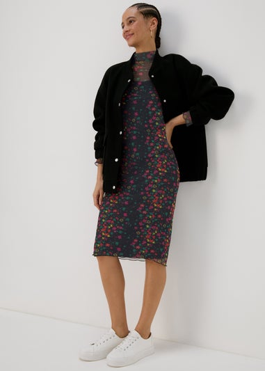 Multicolour Floral Midi Mesh Dress