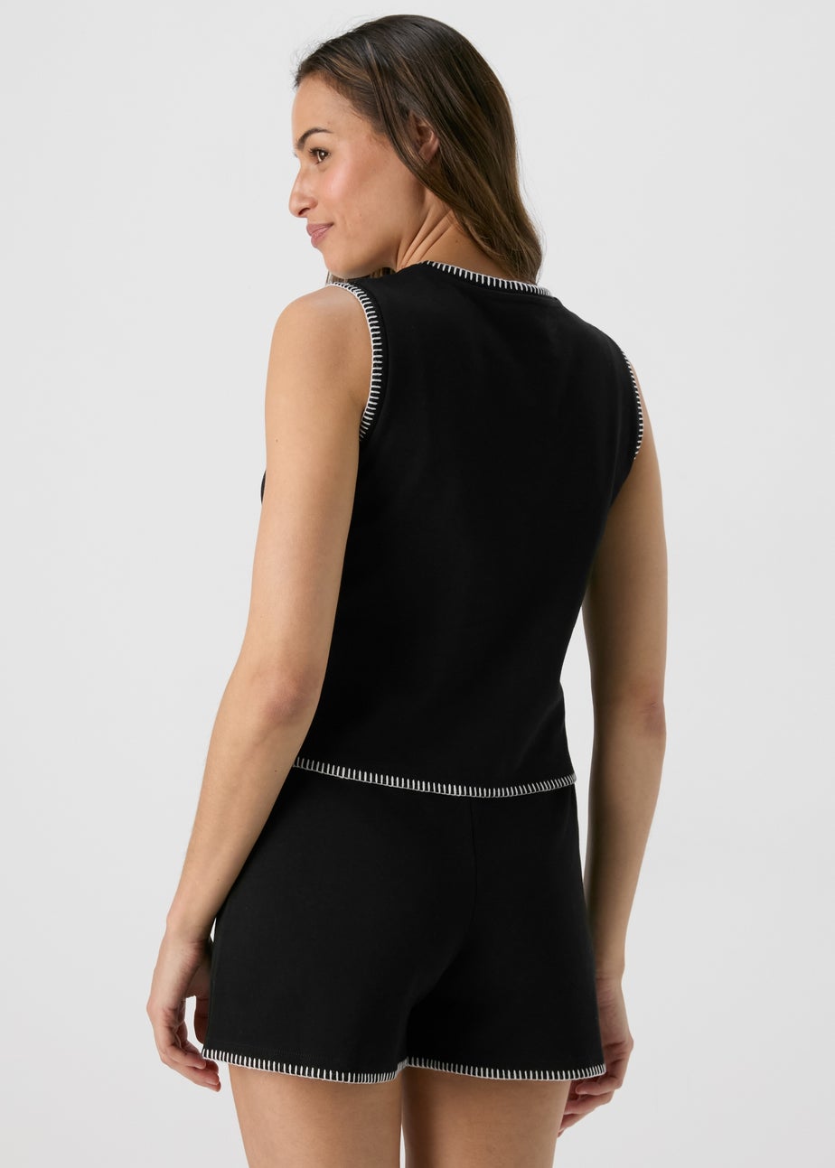 Black Blanket Stitch Co Ord Vest