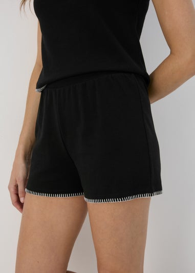 Black Blanket Stitch Co Ord Shorts