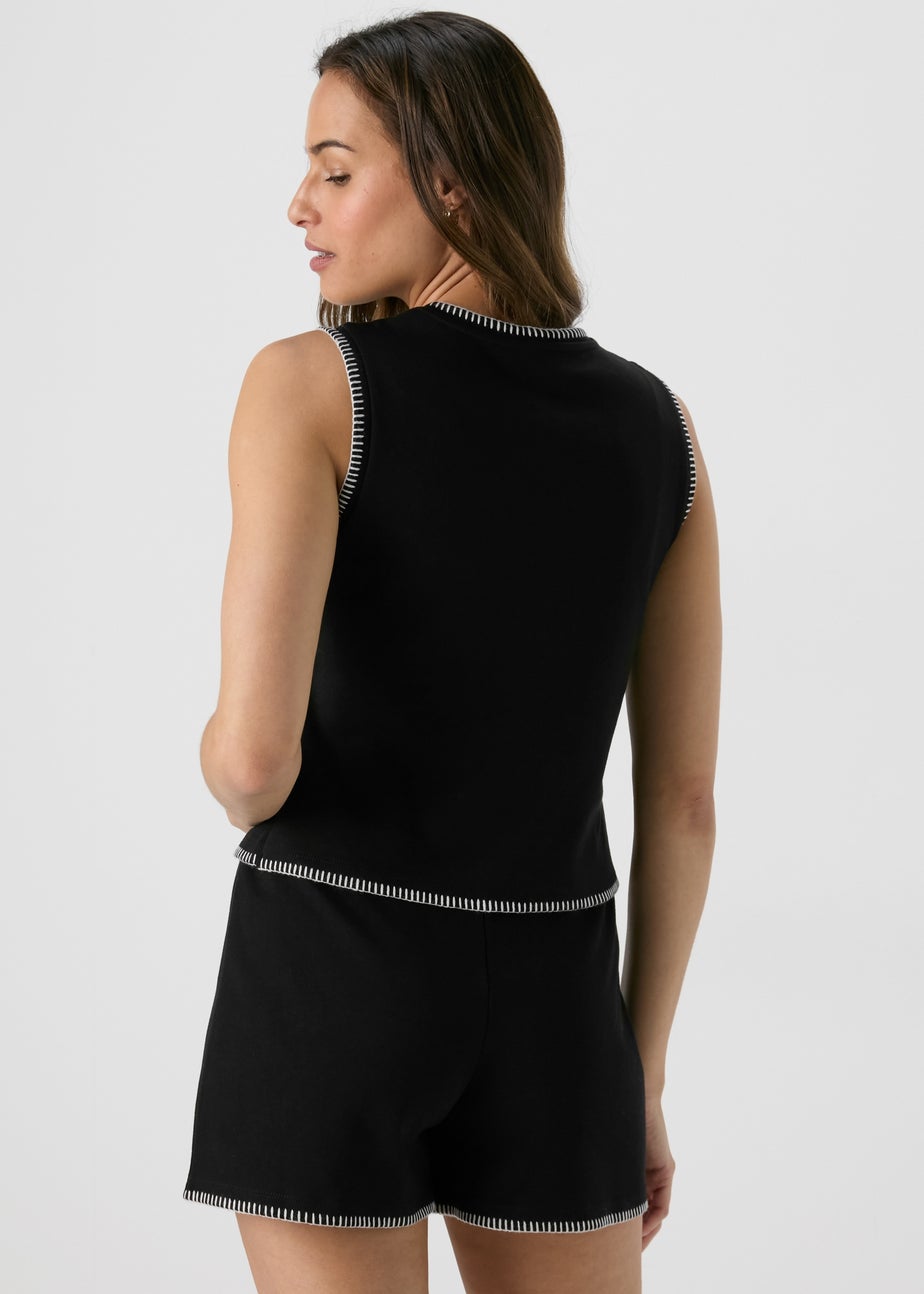 Black Blanket Stitch Co Ord Shorts