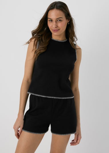 Black Blanket Stitch Co Ord Shorts