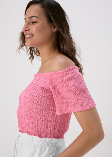 Pink Textured Bardot Top