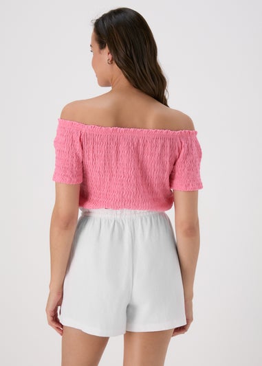Pink Textured Bardot Top