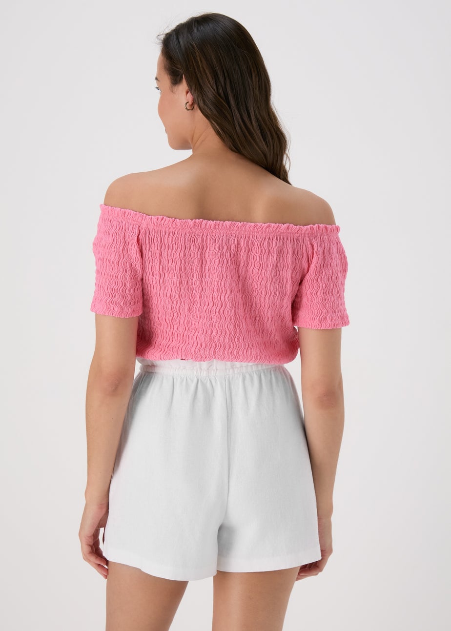 Pink Textured Bardot Top