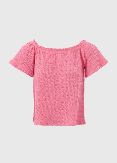 Pink Textured Bardot Top