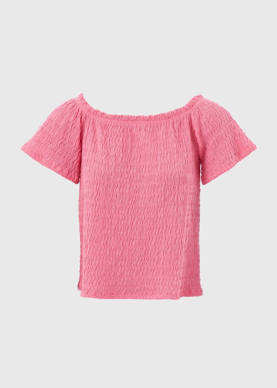 Pink Textured Bardot Top