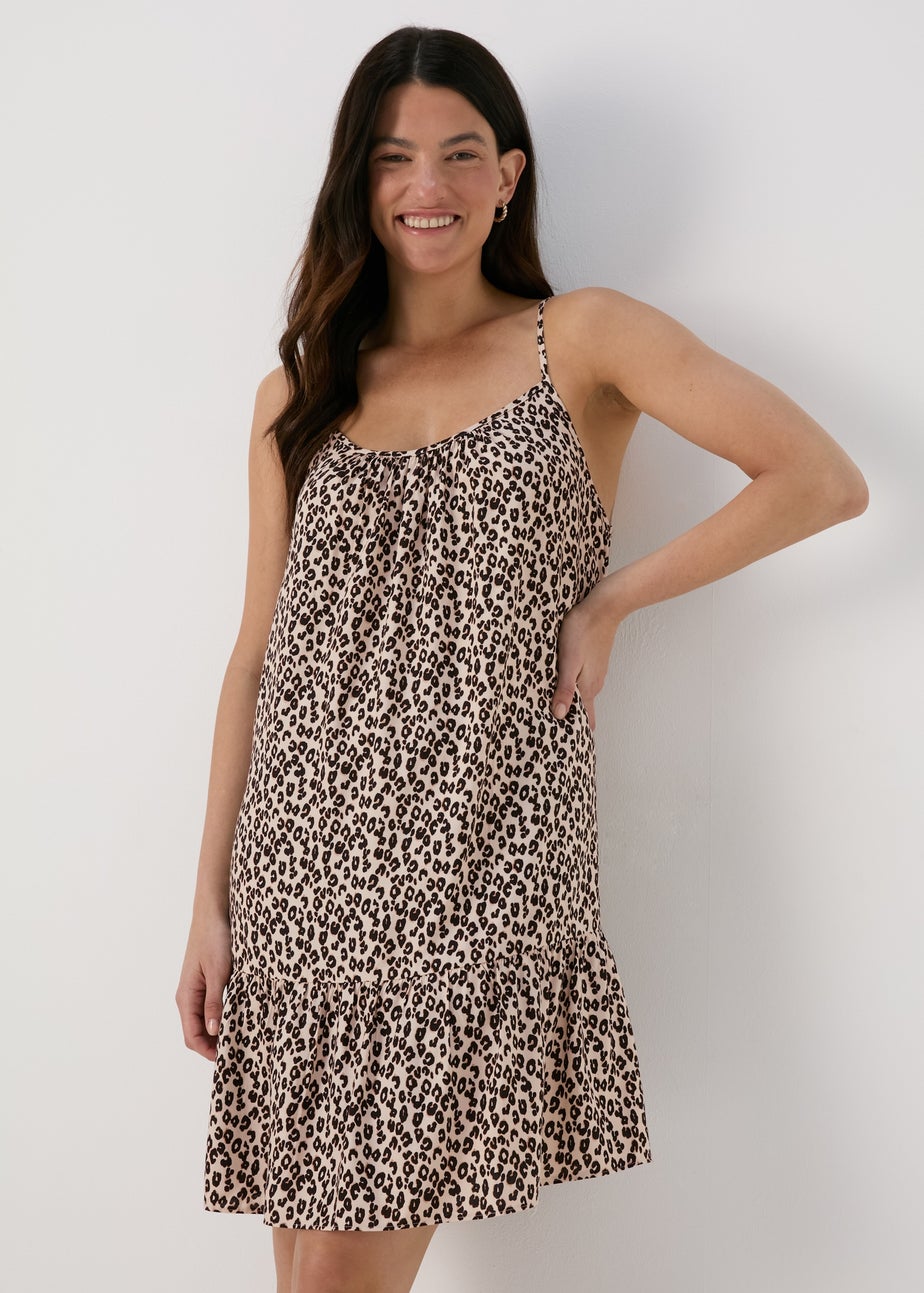Papaya Petite Brown Leopard Print Viscose Mini Cami Dress