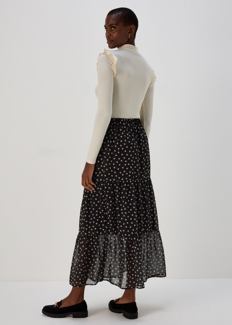 Black & White Tiered Chiffon Maxi Skirt