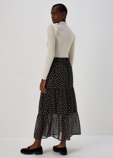 Black & White Tiered Chiffon Maxi Skirt