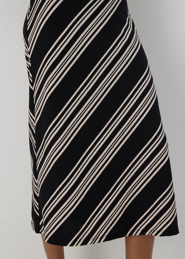 Black Mono Stripe Jersey Midi Skirt