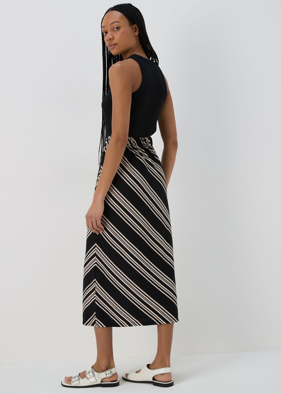 Black Mono Stripe Jersey Midi Skirt
