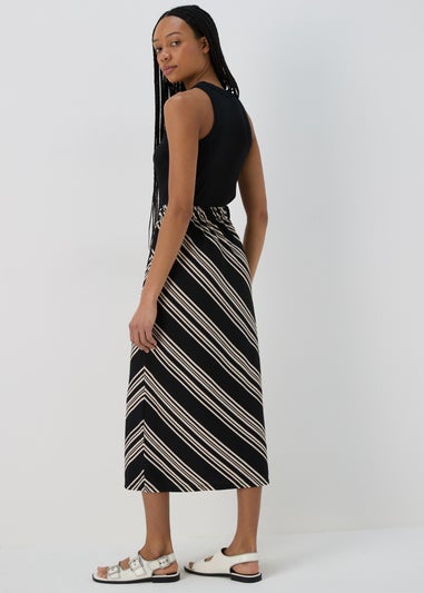 Black Mono Stripe Jersey Midi Skirt