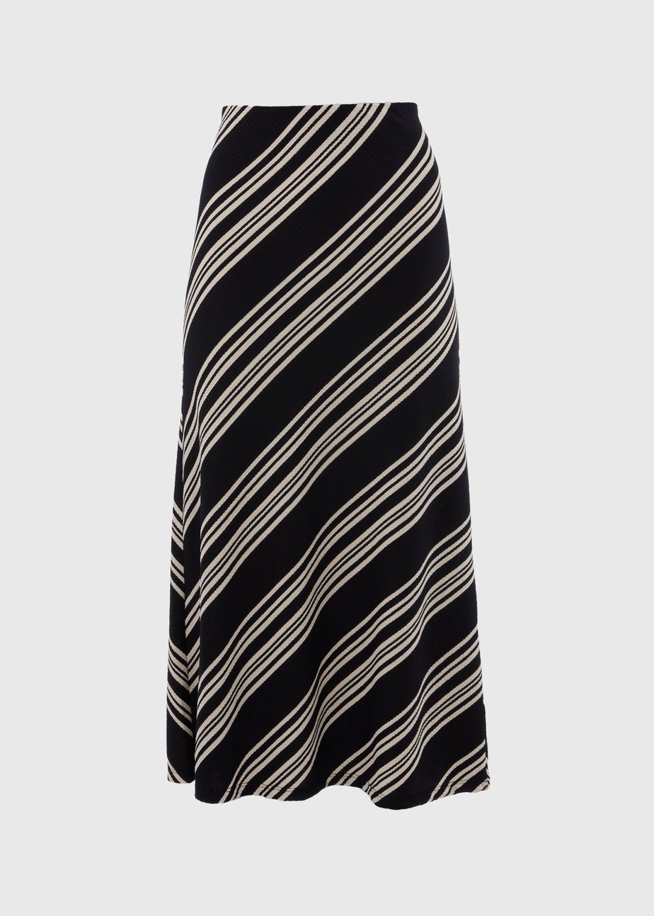 Black Mono Stripe Jersey Midi Skirt
