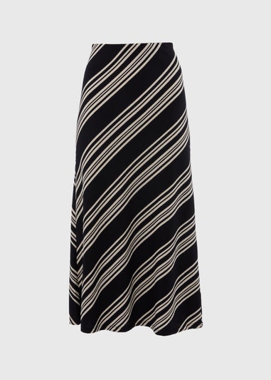 Black Mono Stripe Jersey Midi Skirt