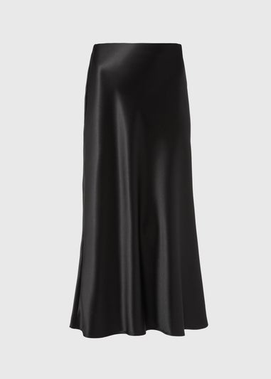 Papaya Black Satin Midi Skirt