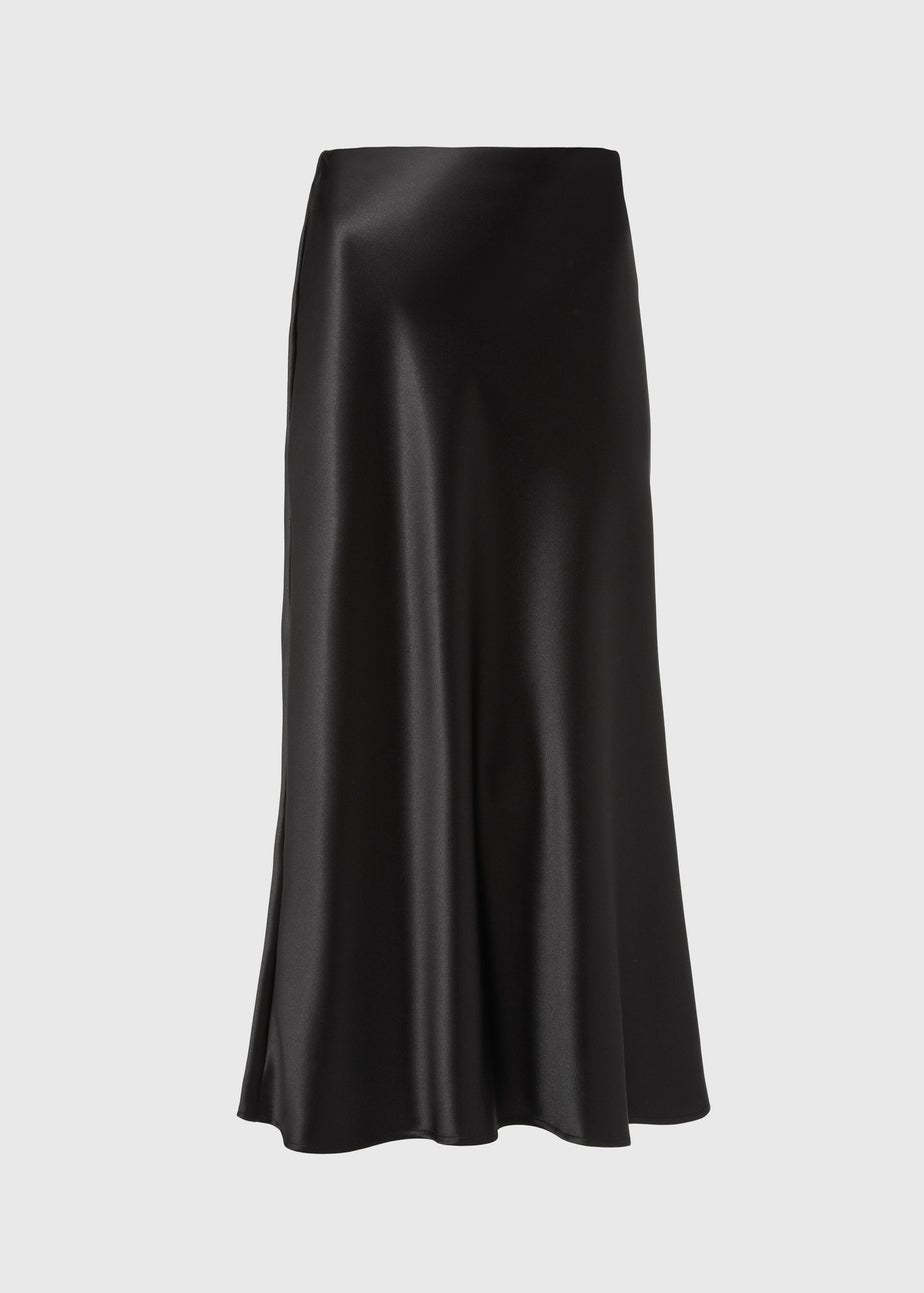 Papaya Black Satin Midi Skirt