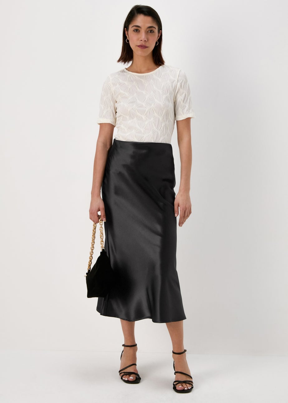 Papaya Black Satin Midi Skirt