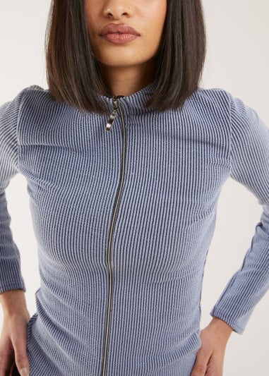 Pink Vanilla Two Tone Rib Double Zip Top