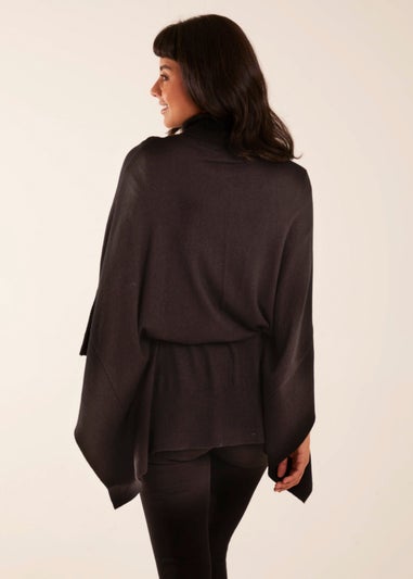 Blue Vanilla Roll Neck Drawstring Poncho