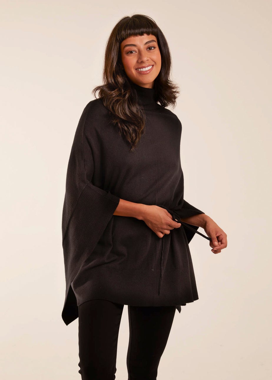Blue Vanilla Roll Neck Drawstring Poncho