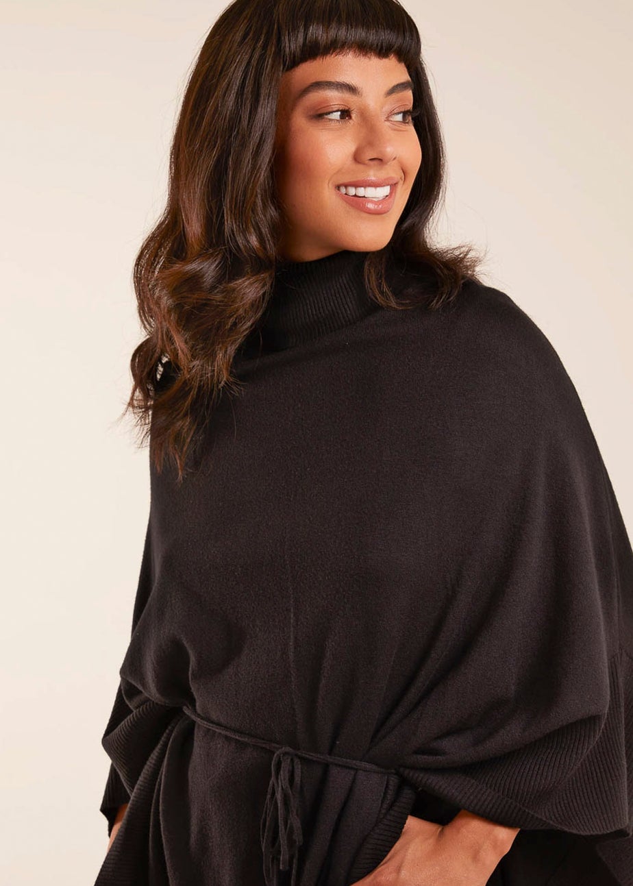 Blue Vanilla Roll Neck Drawstring Poncho