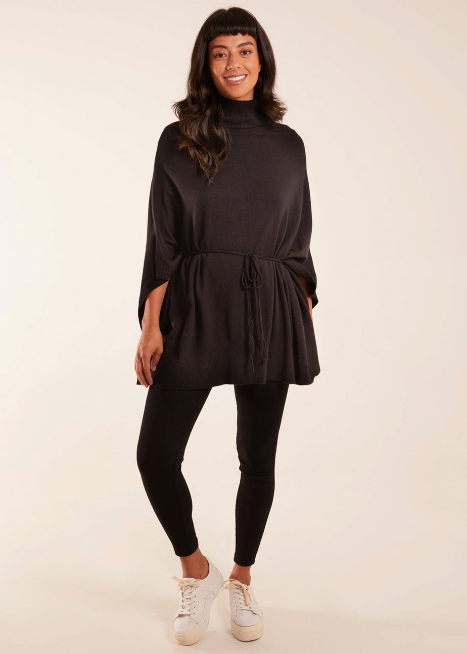 Blue Vanilla Roll Neck Drawstring Poncho