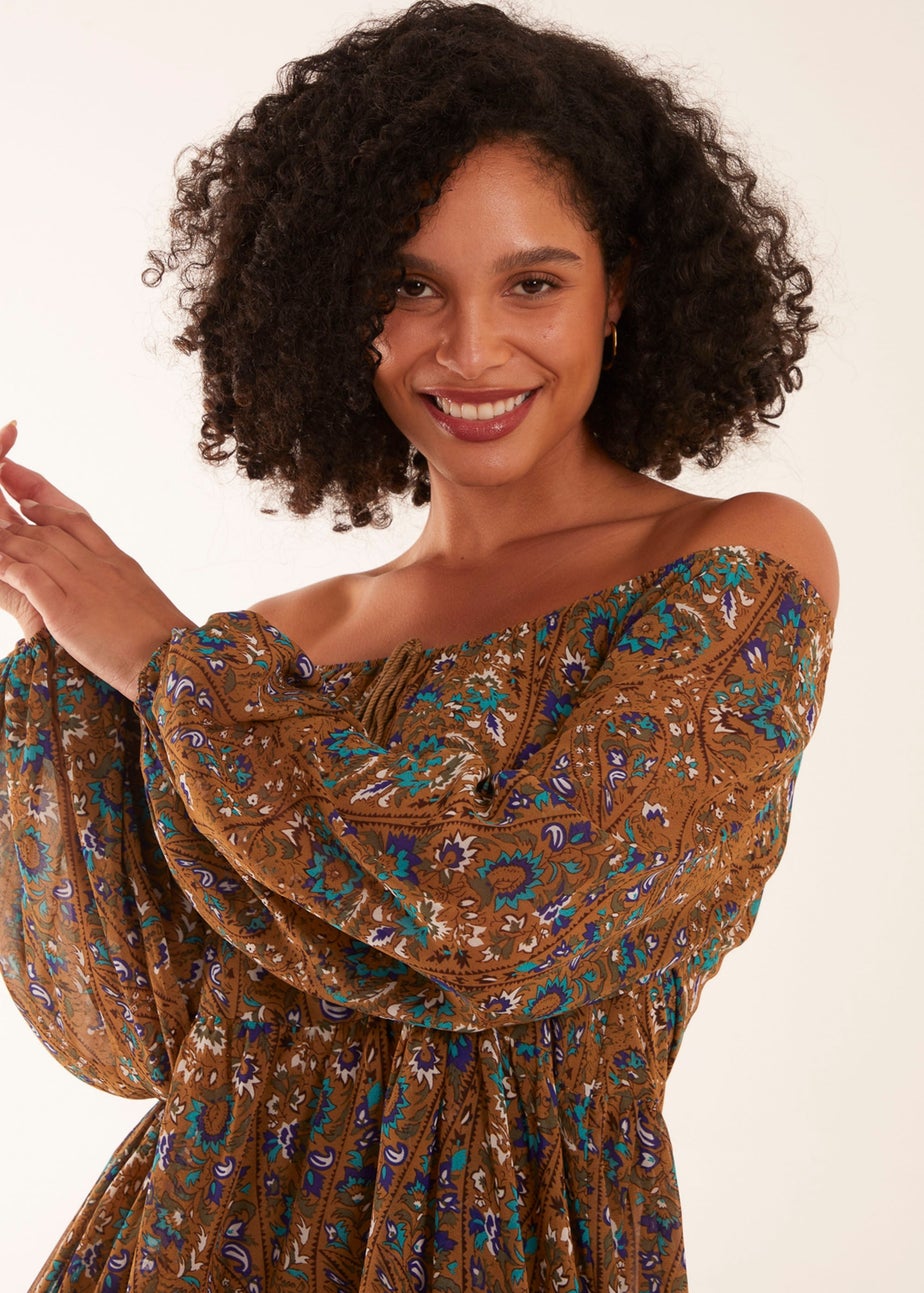 Blue Vanilla Bardot Neck Mini Trapeze Dress