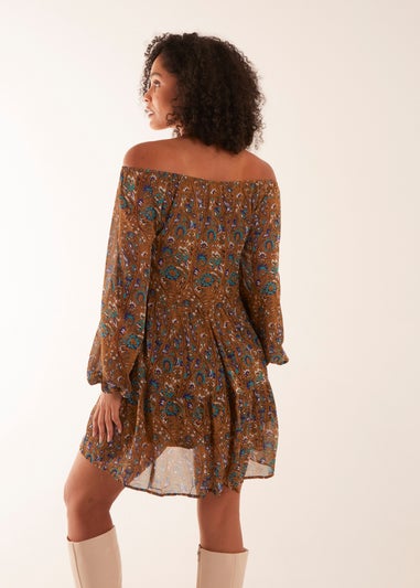 Blue Vanilla Bardot Neck Mini Trapeze Dress