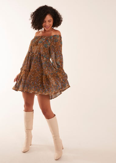 Blue Vanilla Bardot Neck Mini Trapeze Dress