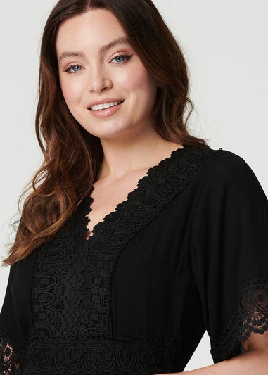 Izabel London Black Short Sleeve Crochet Maxi Dress