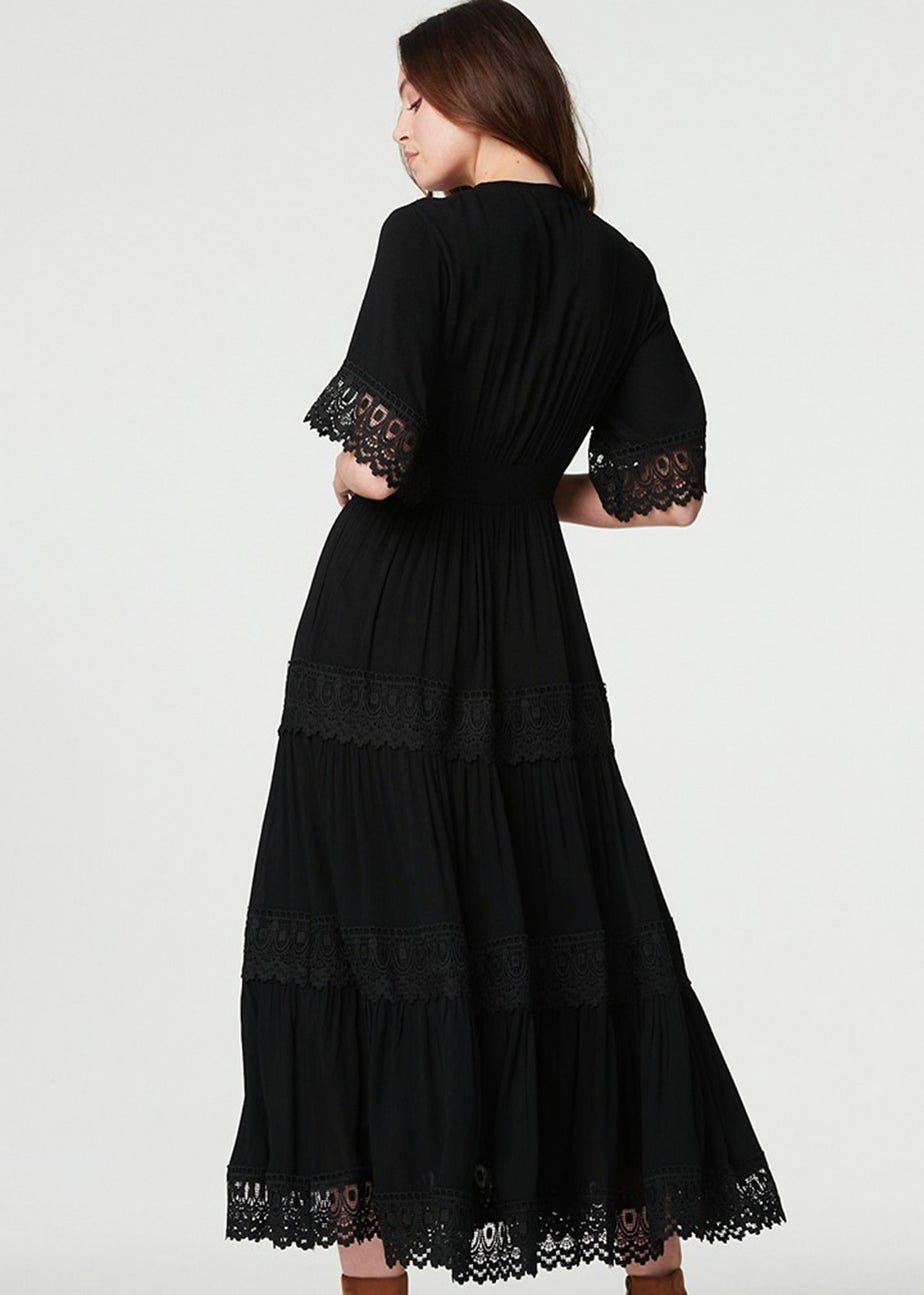 Izabel London Black Short Sleeve Crochet Maxi Dress