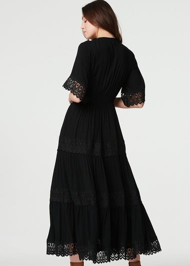 Izabel London Black Short Sleeve Crochet Maxi Dress