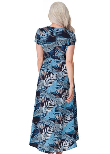 Izabel London Blue Leaf Print High Low Maxi Dress
