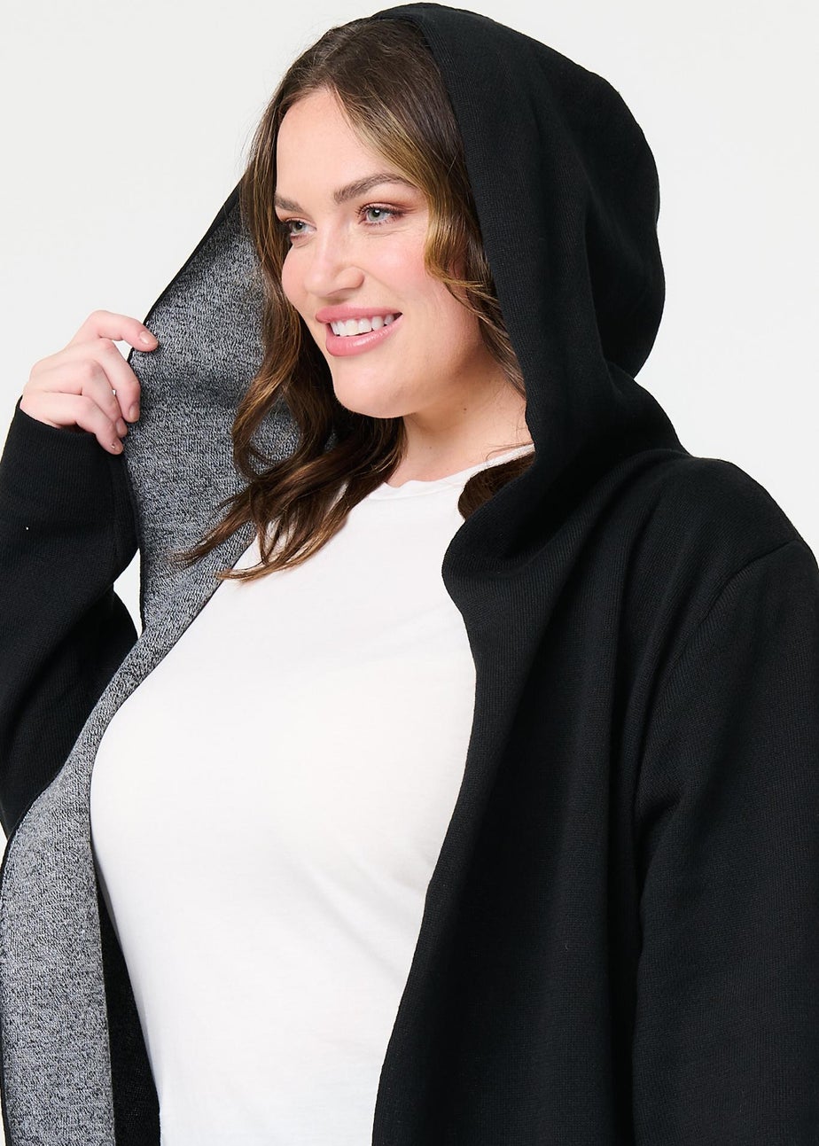 Izabel London Black Open Front Hooded Longline Cardigan