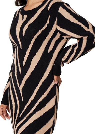 Izabel London Black Animal Print Short Knit Dress