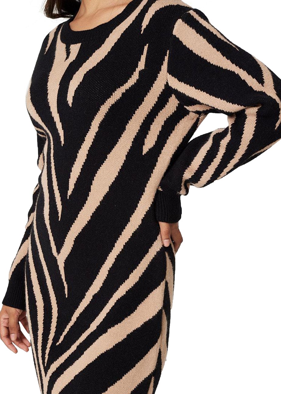 Izabel London Black Animal Print Short Knit Dress